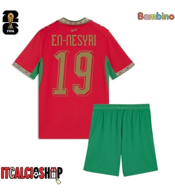 Marocco Youssef En-Nesyri #19 Prima Maglia Bambino Mondiali 2026 Manica Corta (+ Pantaloni corti)